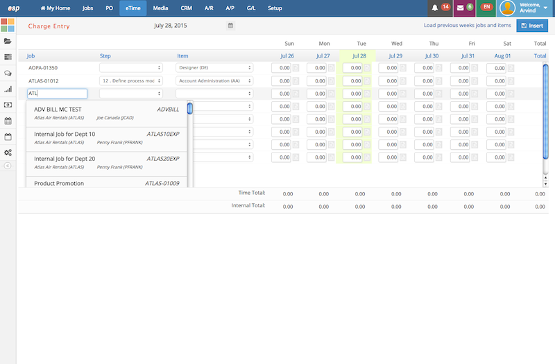 Time and Expense Entry Window